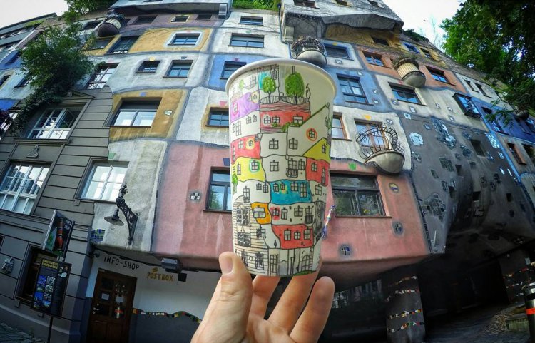 Художник-путешественник использует бумажные стаканчики в качестве холста